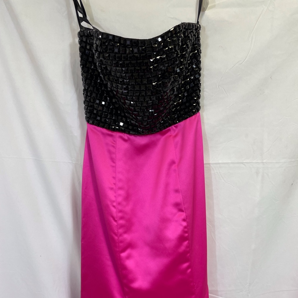 Sherri Hill Strapless, mermaid, black beaded, hot pink mermaid bottom